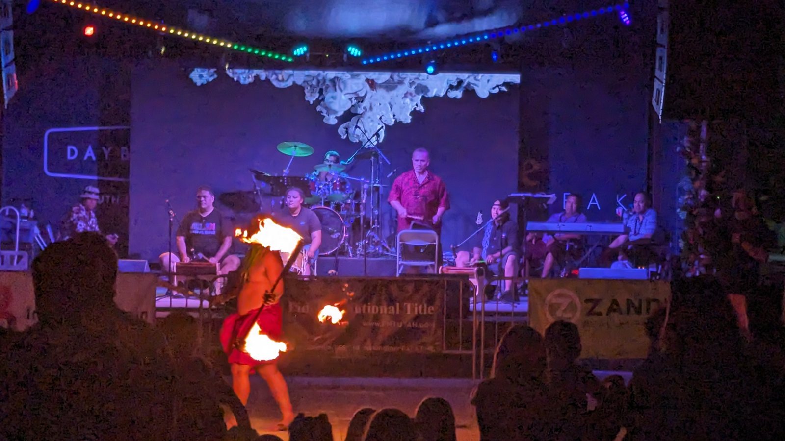 Colorful concert lighting on the stage at night
