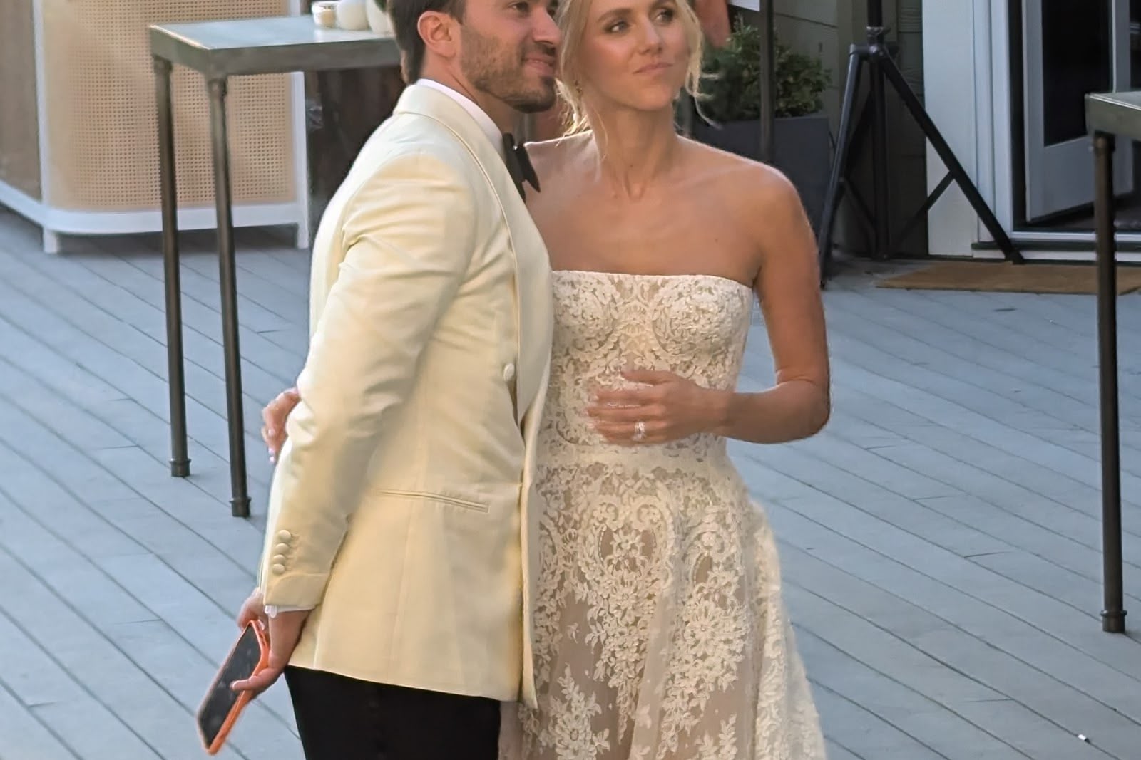 A couple share a first look outdoors