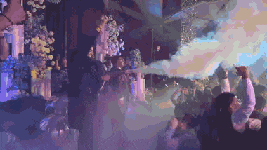 A CO2 blast over a packed wedding dance floor